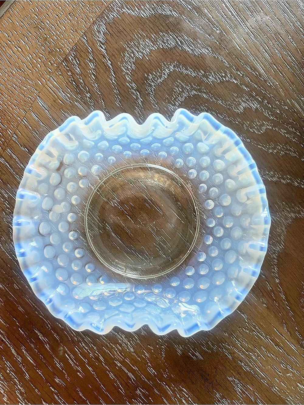 Fenton Hobnail Opalescent Ruffled Bon Bon Dish - UV Reactive